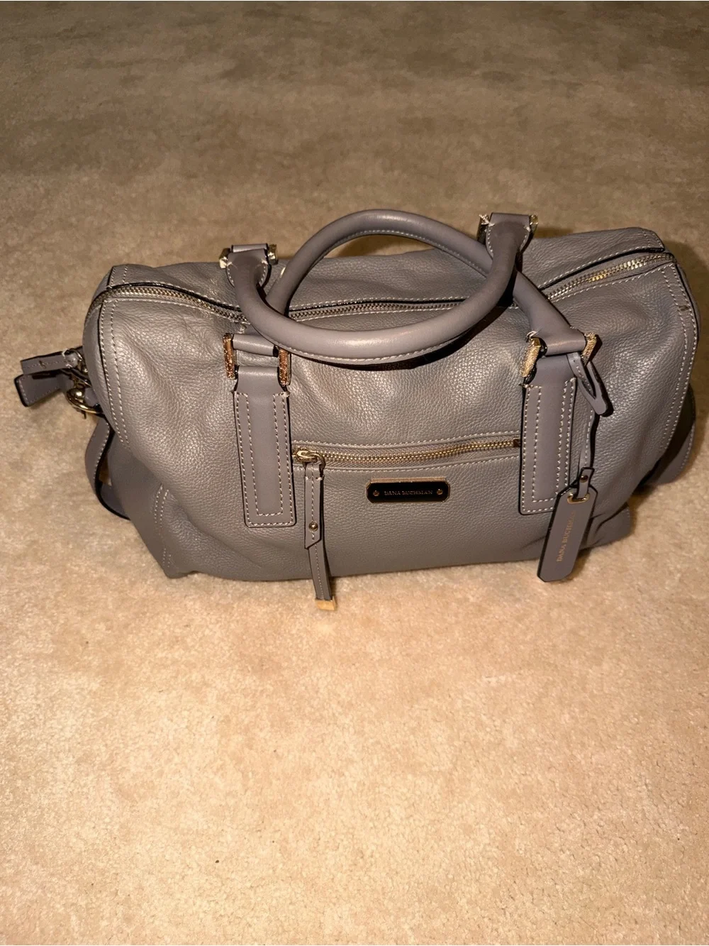 Dana Buchman Gray Pebbled Leather Purse w/Crossbody Strap